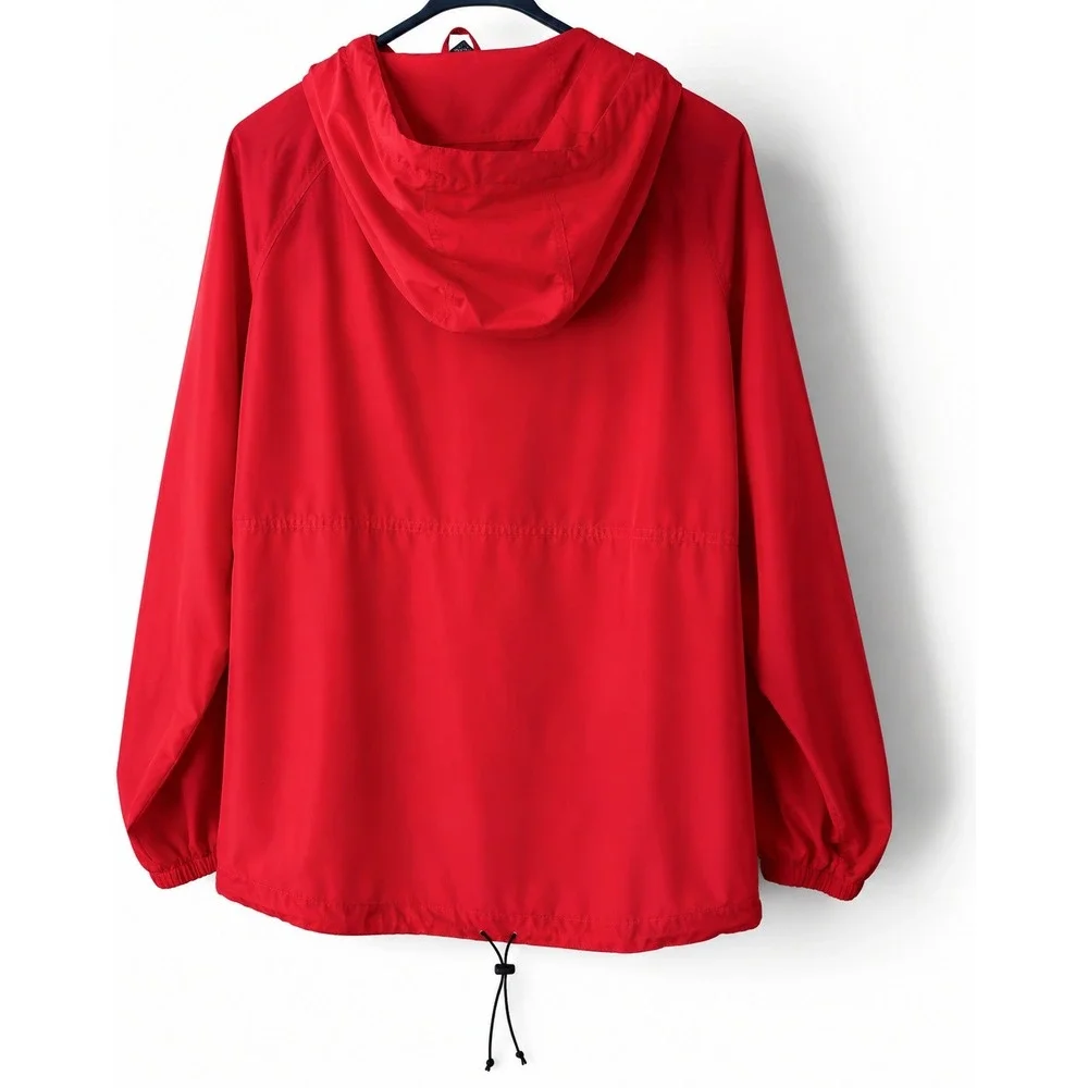 Lands' End Men's Red Hooded Anorak Windbreaker Jacket Large Pullover Packable